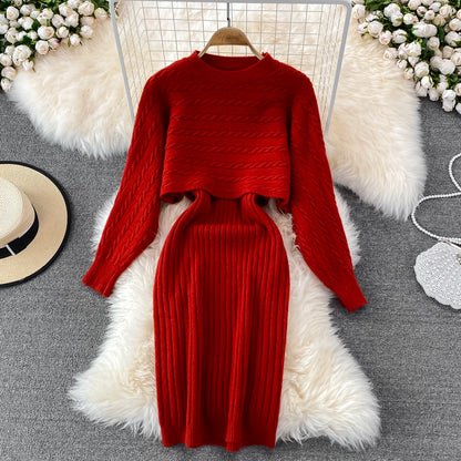 Robe en tricot à tresses pour femmes avec partie pull courte Chic und Stil