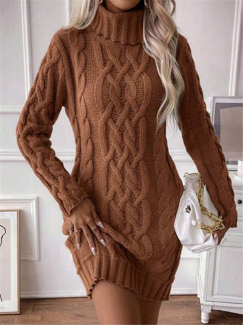 Robe en tricot pour femmes avec col montant et motif en relief Chic und Stil