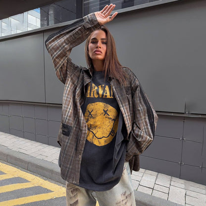 Chemise overshirt à carreaux décontractée pour femmes Chic und Stil