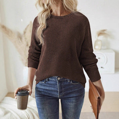 Casual waffle knit pullover for women Chic and Style