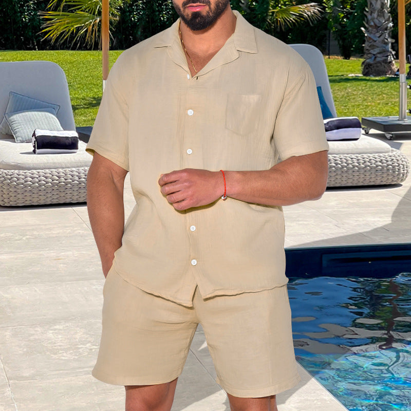 Hommes haut d'été à manches courtes avec shorts confortables Chic und Stil