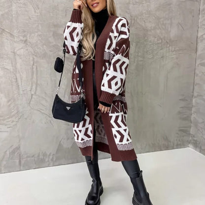 Dames pull-over en grosse maille avec motif géométrique et coupe oversize Chic und Stil