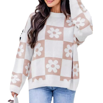 Pull en tricot oversized pour femmes avec motif floral et coupe décontractée Chic und Stil