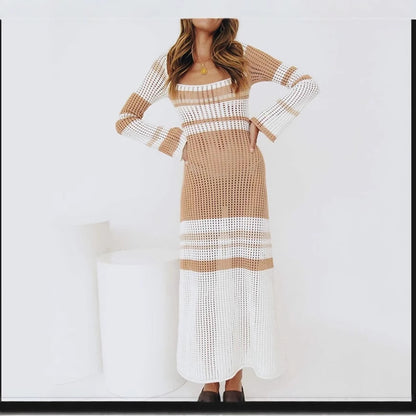 Robe maxi pour femmes en structure en maille légère avec motif rayé tendance Chic und Stil