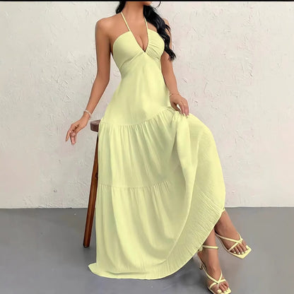 Robe maxi femme avec design sans épaules et détails de volant décontractés Chic und Stil