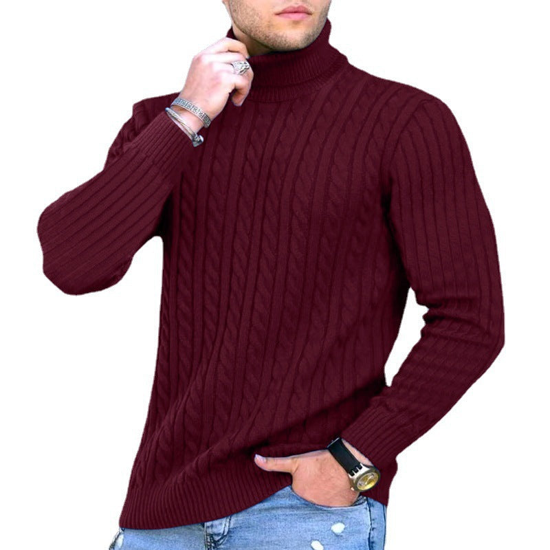 Pull en maille pour hommes à format portrait avec col montant et motif texturé Chic und Stil