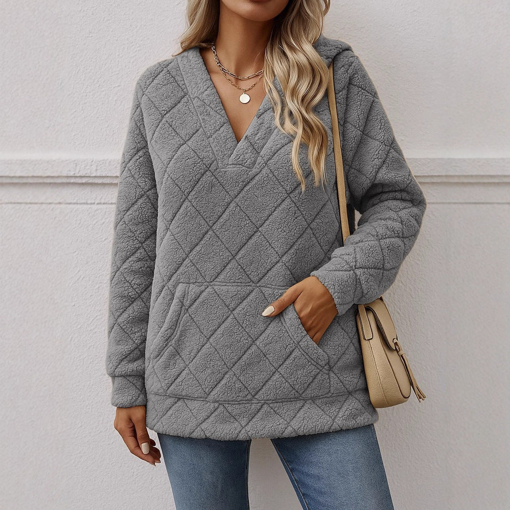 Dames doux pull en fleece avec col en V Chic und Stil