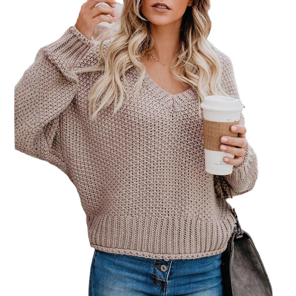 Pull en grosse maille pour femmes avec décolleté en V et coupe décontractée Chic und Stil