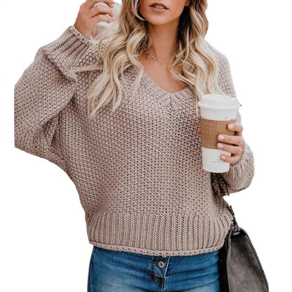 Pull en grosse maille pour femmes avec décolleté en V et coupe décontractée Chic und Stil