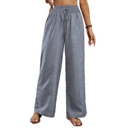 Wide linen pants for women with elastic waistband and side tie belt Chic and Style