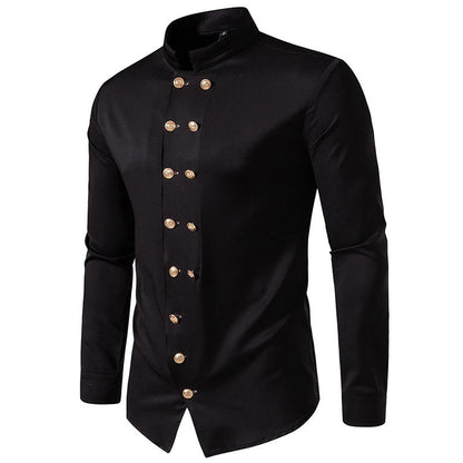 Chemise élégante pour homme avec col montant moderne et boutons dorés Chic und Stil