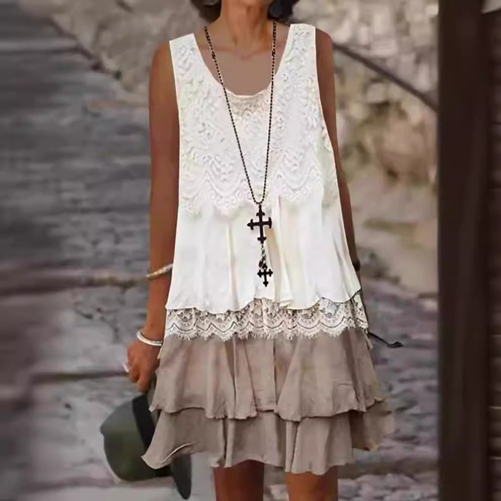 Robe en chiffon fluide pour femmes avec accents en dentelle et coupe décontractée Chic und Stil