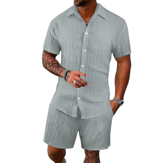 Homme ensemble chemise à manches courtes et shorts au design structuré Chic und Stil