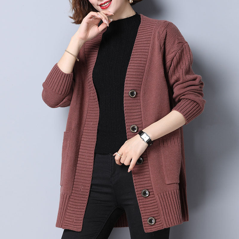 Dames confortable cardigan en tricot avec motif côtelé profond et poches pratiques Chic und Stil