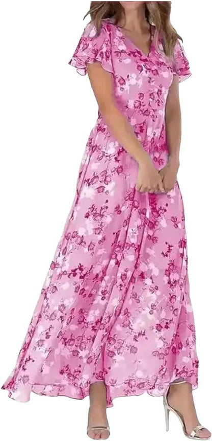 Robe Maxi Chiffon Floral Femme Chic und Stil