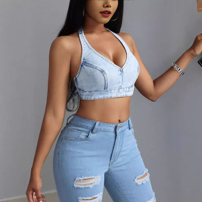 Dames cropped Denim-Top Chic und Stil