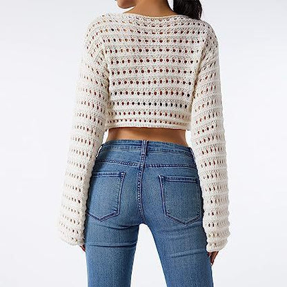 Ladies short knit sweater with open surface Chic and Style