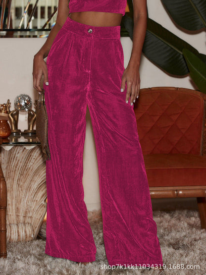 Wide velvet pants for women with side slit Chic and Style