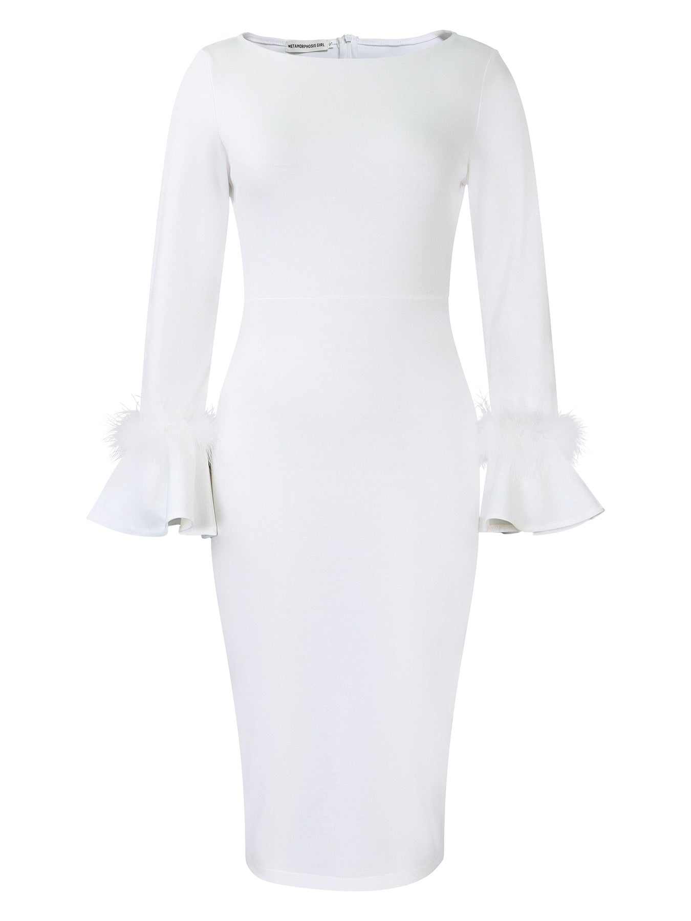 Robe fourreau pour femmes avec des manches volantes tendance et des détails en fausse fourrure Chic und Stil