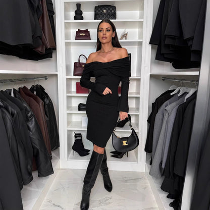 Dames Off-Shoulder Bodycon Robe Chic und Stil
