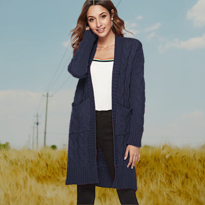 Dames gros tricot cardigan avec poches profondes et motif en relief décoratif Chic und Stil