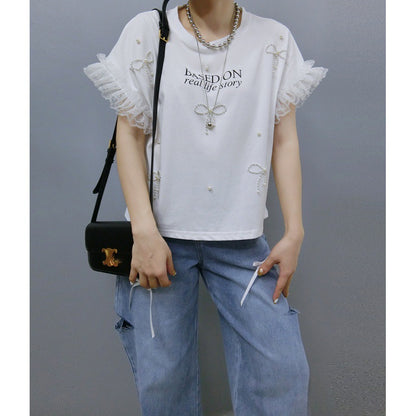 T-shirt graphique de loisirs à manches volantes pour femmes Chic und Stil