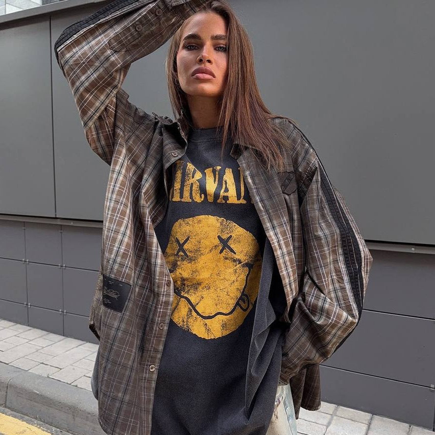 Dames décontractée à carreaux oversize chemise veste Chic und Stil