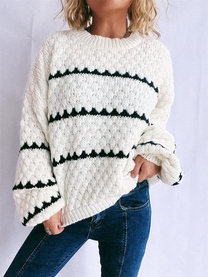 Pull en gros tricot pour femmes avec des rayures contrastantes Chic und Stil