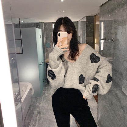 Pull femme en peluche avec motif en forme de cœur Chic und Stil