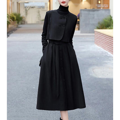 Robe midi enroulée élégante pour femme avec accents de boutons Chic und Stil