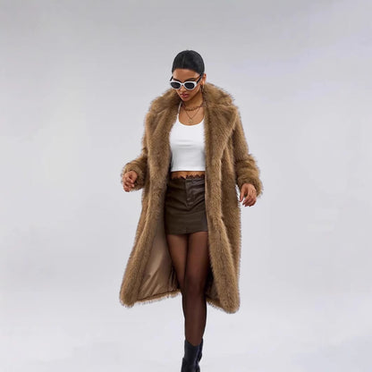 Ladies Elegant Fur Coat with Large Pockets Chic and Style