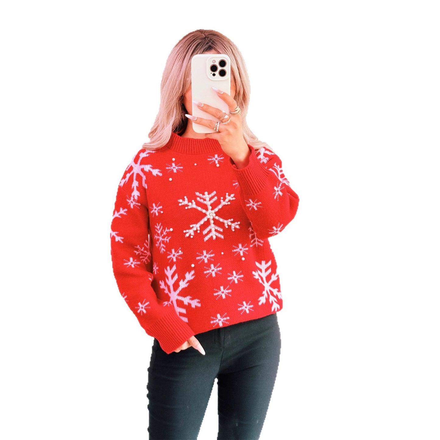Pull en laine pour femmes avec motif neigeux festif et col montant Chic und Stil