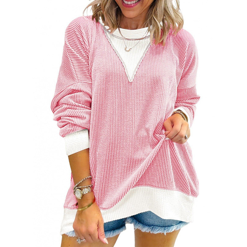 Pull décontracté pour femmes en matériau structuré avec décolleté en V Chic und Stil
