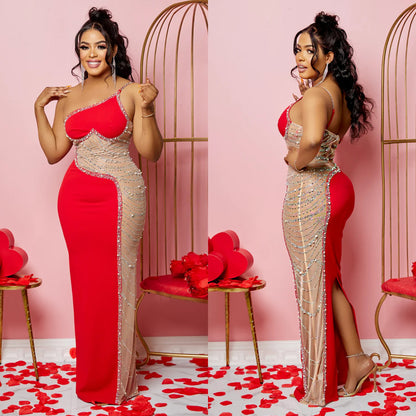 Robe de soirée à paillettes à épaule unique pour femmes Chic und Stil