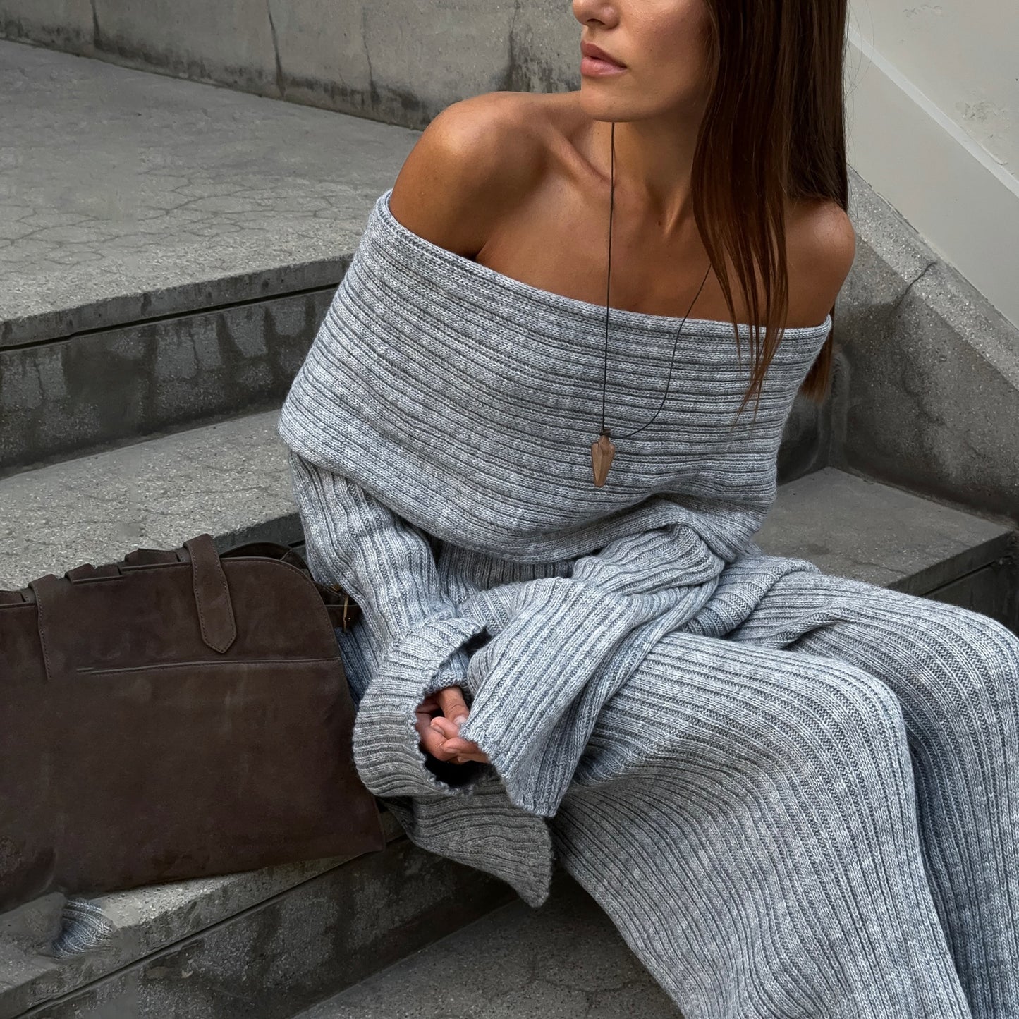 Fashion knitted set for ladies with sleeveless top and wide pants Chic and Style