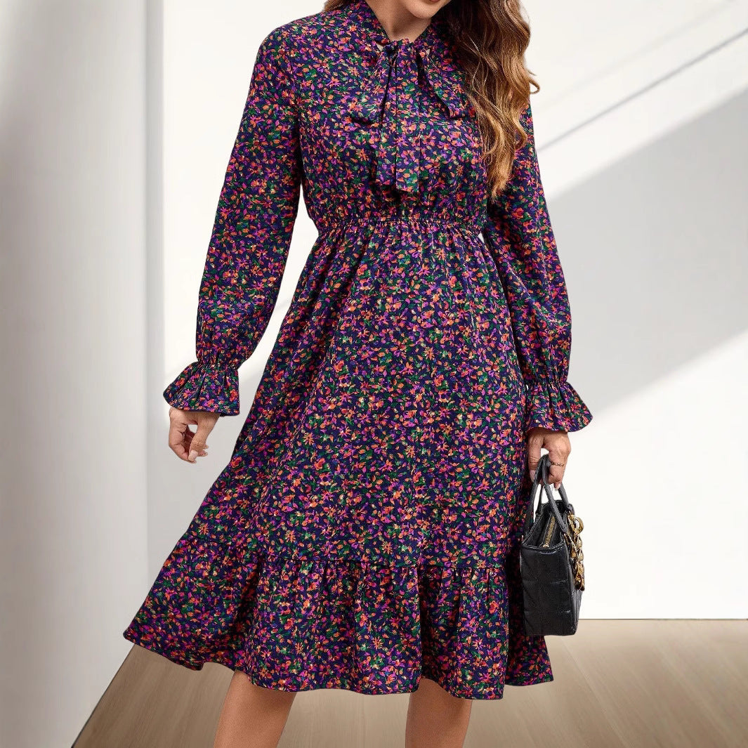Dames Vintage Floral Midi Robe Chic und Stil