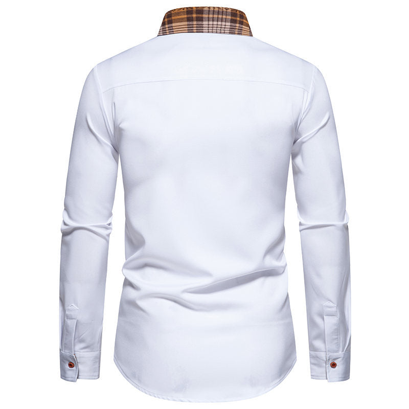 Chemise à manches longues pour hommes avec un col à carreaux moderne et un mélange de coton de haute qualité Chic und Stil
