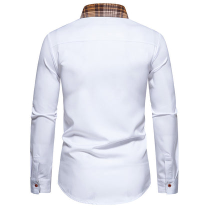 Chemise à manches longues pour hommes avec un col à carreaux moderne et un mélange de coton de haute qualité Chic und Stil