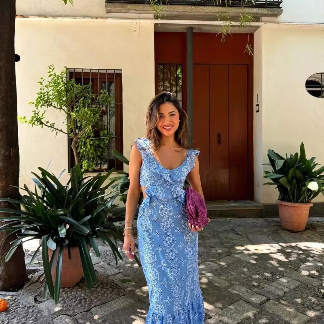 Robe maxi femme avec détails en volants et motif floral Chic und Stil