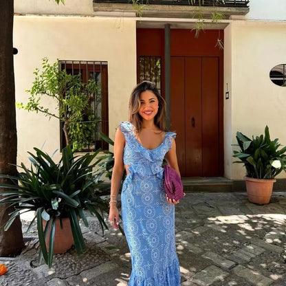Robe maxi femme avec détails en volants et motif floral Chic und Stil