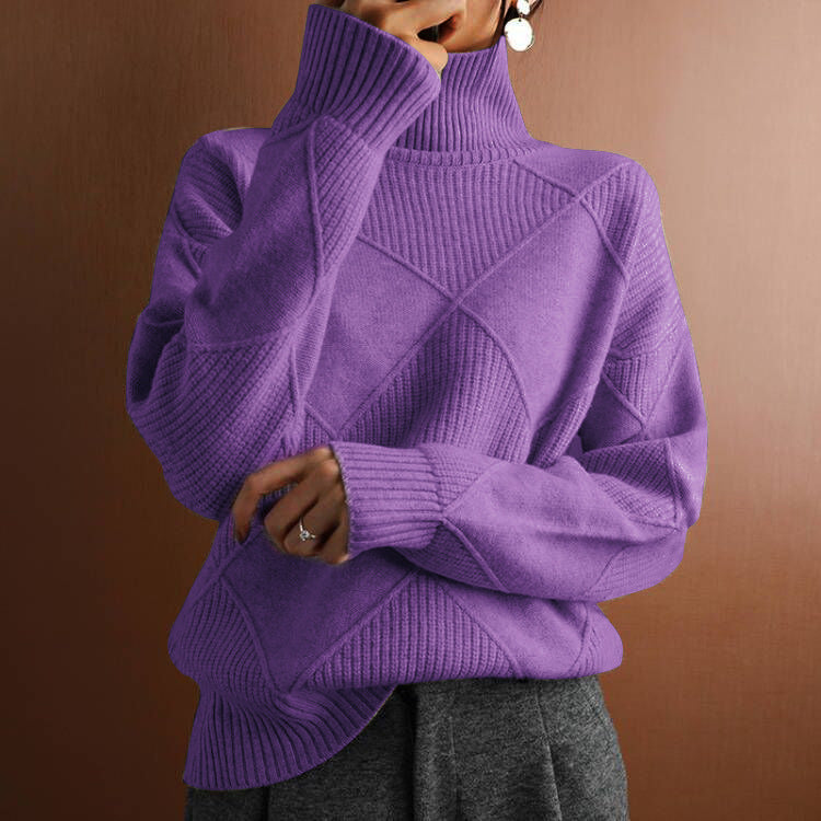 Pull femme à col montant tendance avec une optique structurée Chic und Stil