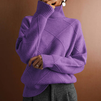 Pull femme à col montant tendance avec une optique structurée Chic und Stil