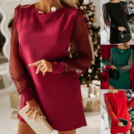 Robe shift élégante pour femmes avec des manches transparentes à pois Chic und Stil