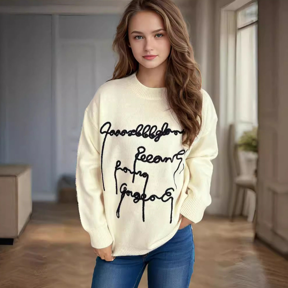Pull décontracté pour femmes avec inscription créative Chic und Stil