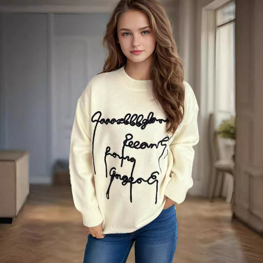 Pull décontracté pour femmes avec inscription créative Chic und Stil