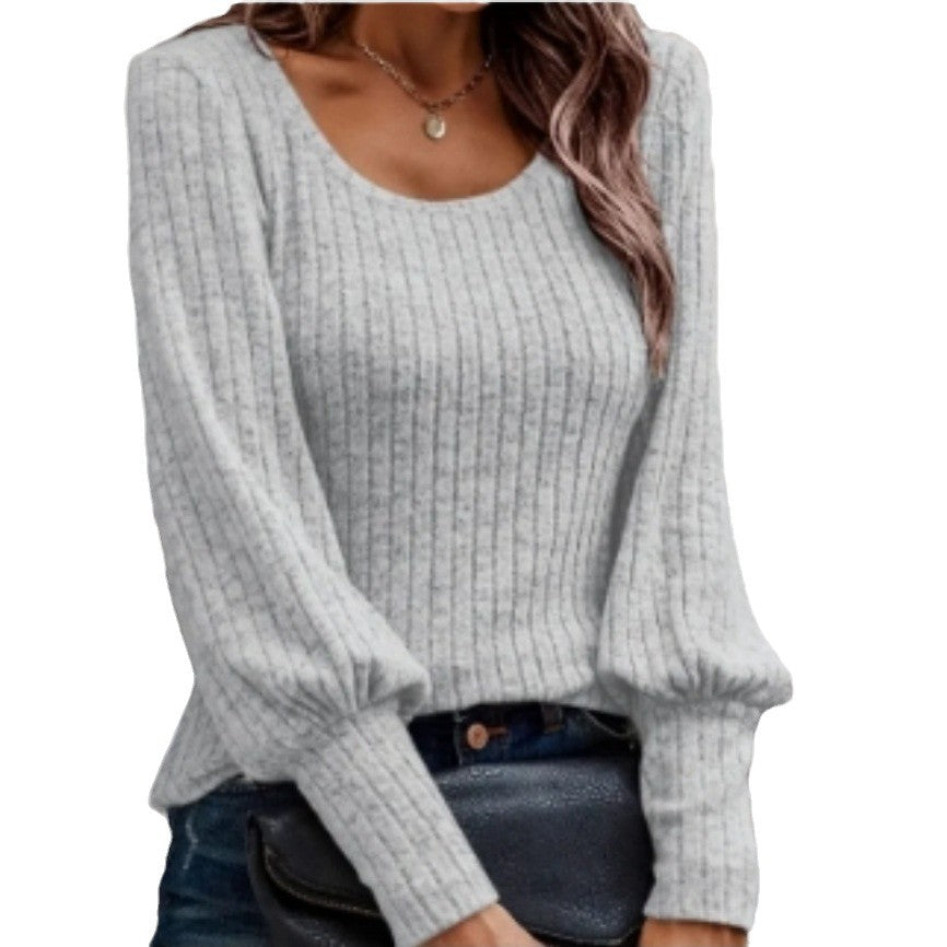 Pull en tricot pour femmes avec manches ballon et motif en côtes fines Chic und Stil