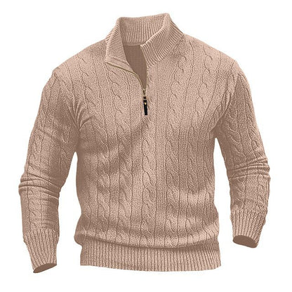 Pull en tricot stylé pour hommes avec col mi-ouvert et motif torsadé Chic und Stil