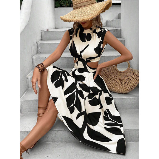 Robe maxi femme avec design de feuilles et détails découpés Chic und Stil