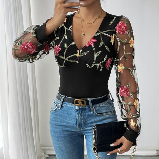 Body à motifs floraux brodé pour femme Chic und Stil