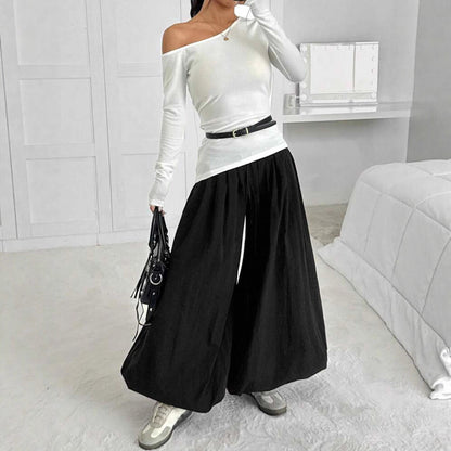 Women's Palazzo Pants, wide cut, with elastic waistband and side pockets Chic and Style